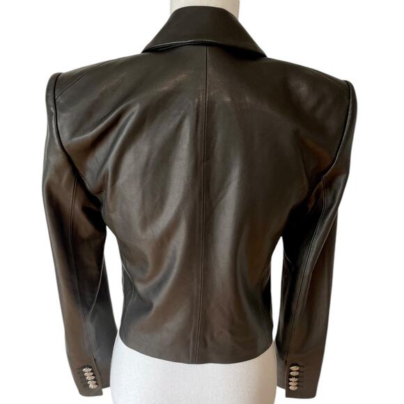 Veronica Beard Nevis Lamb Leather Blazer Jacket Cropped Black Silver Size 0‎ - Picture 10 of 11